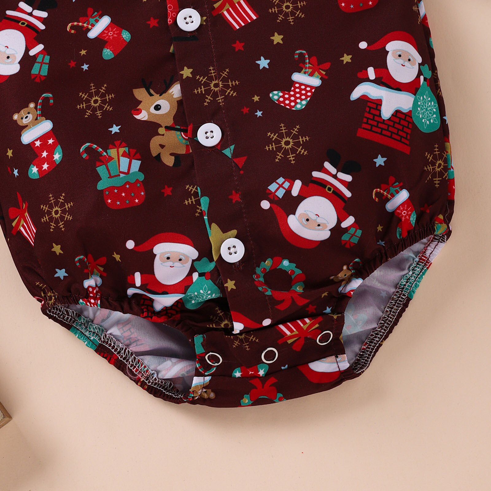 Christmas Baby Boys Bodysuits Santa Print Short Sleeve Bow Tie Gentleman Party Jumpsuits 0-24M