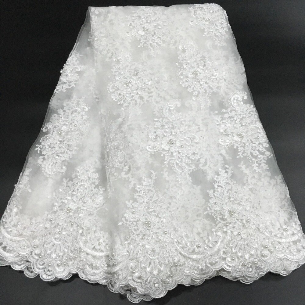 Brude fransk blonder stof beaded afrikansk tyl blonder stof 1 yard pr. part netto blonder stof til brudekjole hvid  sw006