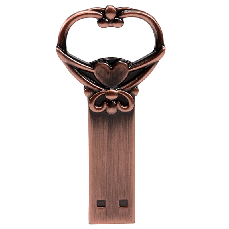 JASTER copper love heart shaped key flash drive USB 2.0 pen drive 4gb 8gb 16gb 32gb 64GB metal keys memory Stick wedding: 64GB / B
