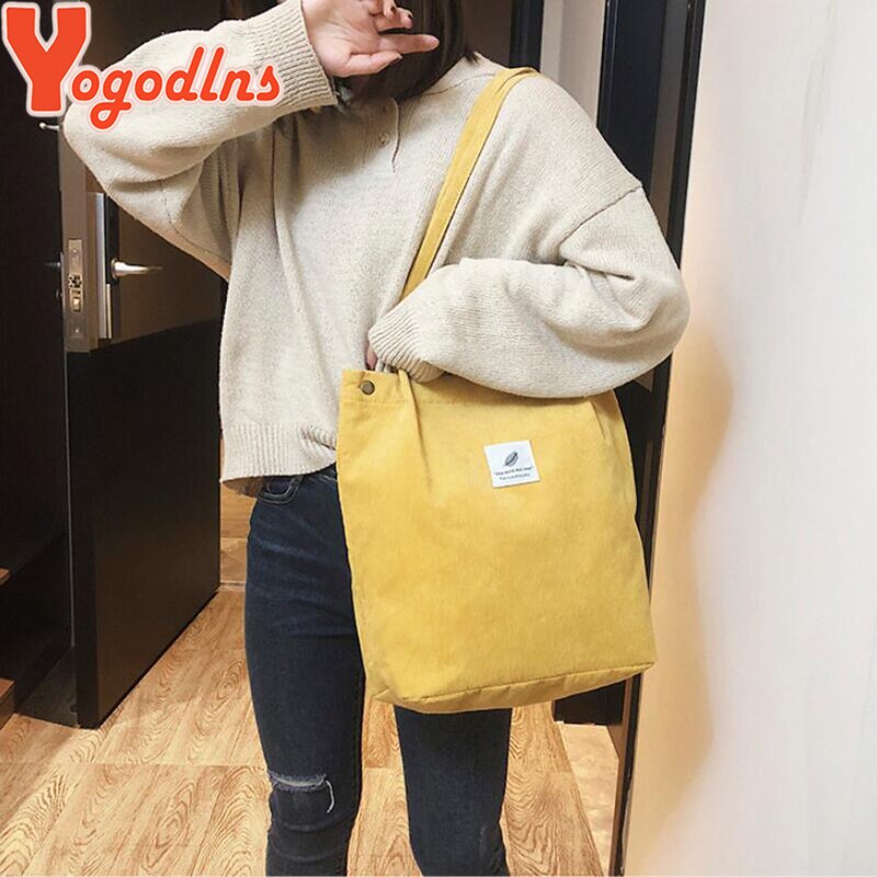 Yogodlns kvinder fløjlsbukser skuldertaske bomuld canvas stor afslappet kvindelig øko crossbody taske dame vintage rejsetasker