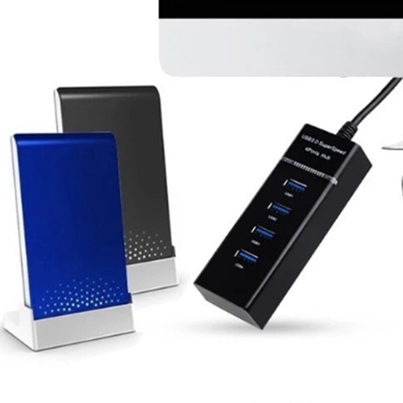 Cable largo Hub USB 3,0 de 4 puertos de 12 pulgadas con puerto de carga micro-usb, Conector de extensión de centro de extensión USB de transferencia de datos