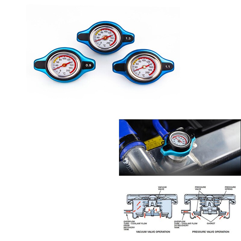 D1 Automobile Water Tank Cover Car Thermostatic Gauge Radiator Cap 0.9 1.1 1.3 Bar Big Head Water Temp Meter