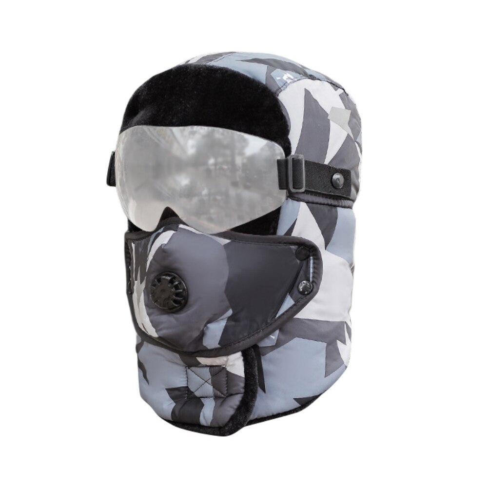 Winter Skiing Warm Hat Outdoor Winter Hiking Cycling Ski Hats Men Women Skiing Waterproof Hood Hat With Glasses Cap Balaclava: D