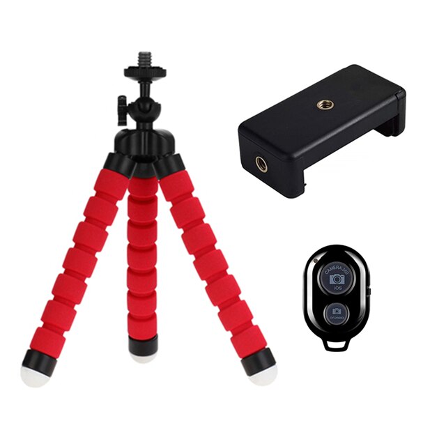 Trípode para teléfono inteligente, monopié, soporte para cámara, palo Selfie, Bluetooth, Disparador remoto: Red Tripod Remote