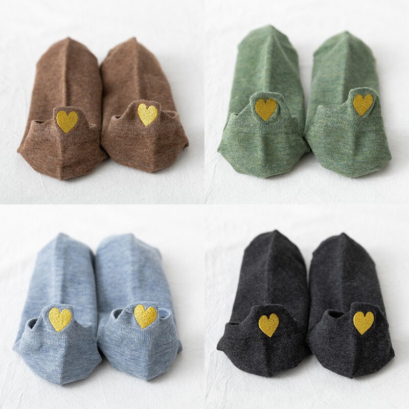 Funny Woman Socks Women 4 Pairs Pack Short Ankle Socks Happy Kawaii Girls Cotton Cartoon Cute Heart Casual Sock harajuku Sox: 6