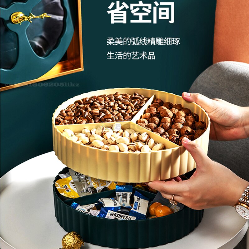 Nordic Light Luxury Fruit Tray Living Room Compartment with Lid Dried Fruit Box Candy Dried Fruit Nut Snack Storage Box