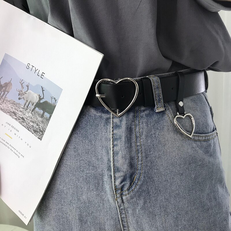 Sweetheart Buckle with Adjustable Ladies Luxury Brand Cute Heart-shaped Thin Belt Punk Belts