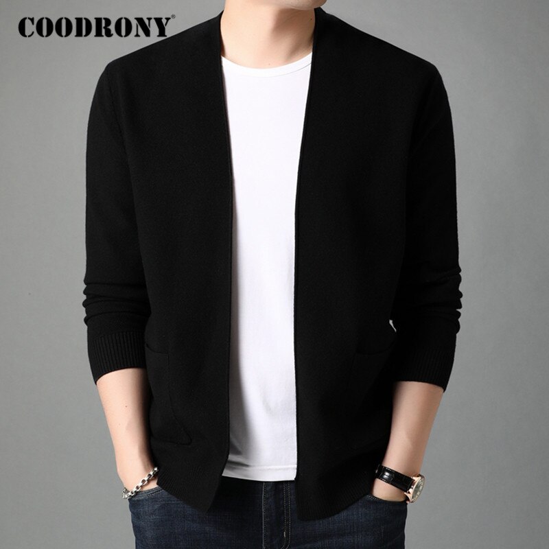 COODRONY-cárdigans de lana suave para hombre, cárdigans a la de , cárdigans de bolsillo C1115, otoño e invierno, novedad de: 4XL