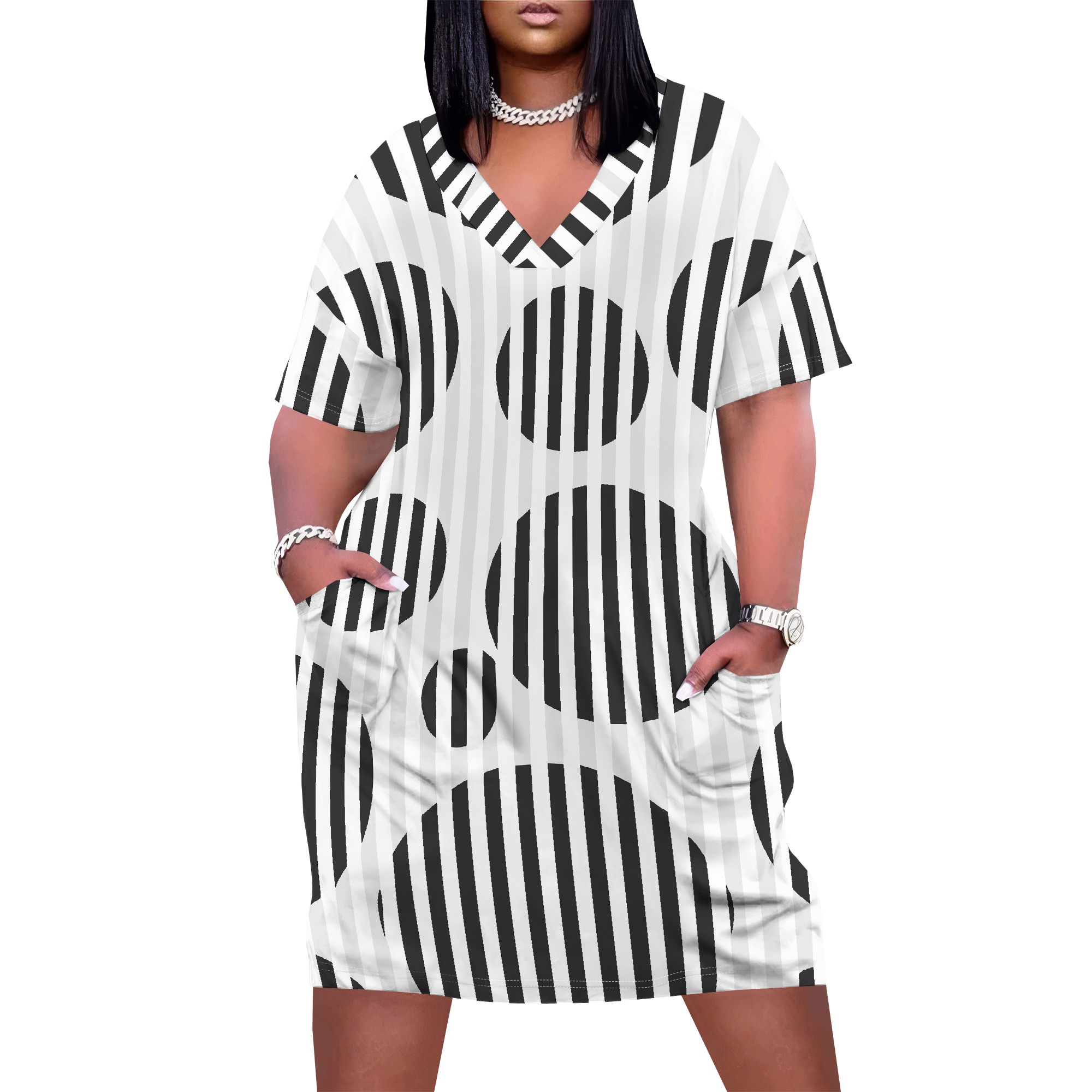 Zomerjurk in grote maten voor vrouwen met rondingen, casual jurk met zonnebloemprint, v-hals, korte mouwen, hawaïaanse boho strandjurk: 5xl / Goud