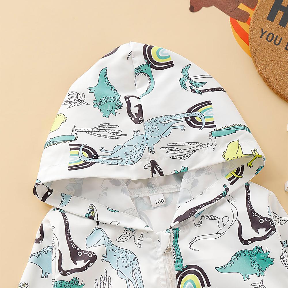 Børnetøj drenge dinosaur print lomme foran jakker børn hætte vindjakke spædbørn vandtæt hættetrøjer frakke til børn 1-5t