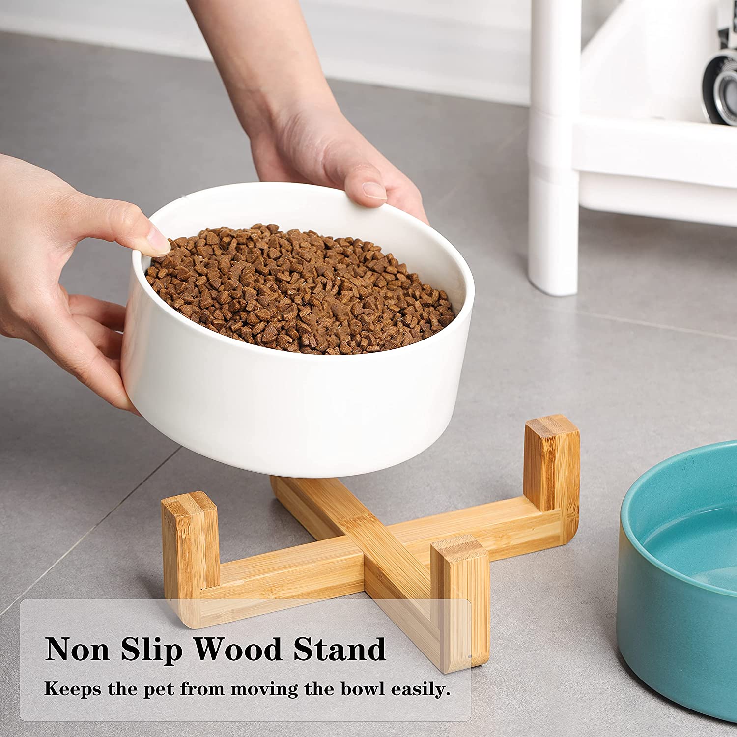 Bol à nourriture pour chiot en céramique avec support en bois antidérapant distributeur d'eau lavable pour aliments pour animaux de compagnie pour chats petits chiens bols pour animaux de compagnie fournitures