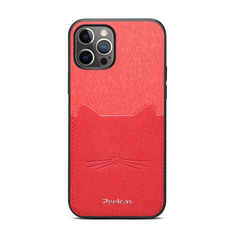 Stijl voor iphone 12/12 mini /12 pro /12 promax kaarthouder telefoonhoesje kattenoor leer zakelijke stijl: 12 12 pro rood
