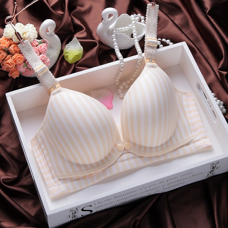 Soutien-gorge d&#39;allaitement en coton à fines rayures pour femmes enceintes, avec boucle frontale, vêtements de nuit: Beige / 42