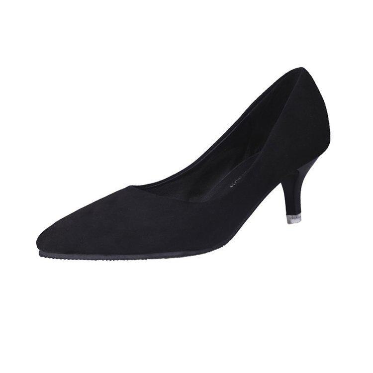 Chaussures de bureau simples pour femmes, grande taille 34-43 , bout pointu, groupe de pompes pour femmes, talons hauts peu profonds, chaussures de fête en pu pour femmes: Noir mat / 43