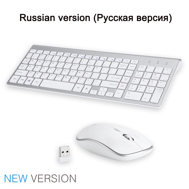Jelly Comb Full-size 2.4G Wireless Keyboard and Mouse Combo Ultra-thin Business Silent Keyboard Mouse Set for Mac Pc Win XP/7/10: White  russian