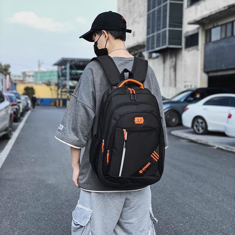 Stor rygsæk drenge skoletasker teenager sort vandtæt nylon mænd taske afslappet college stil høj studerende rygsæk stor: Orange