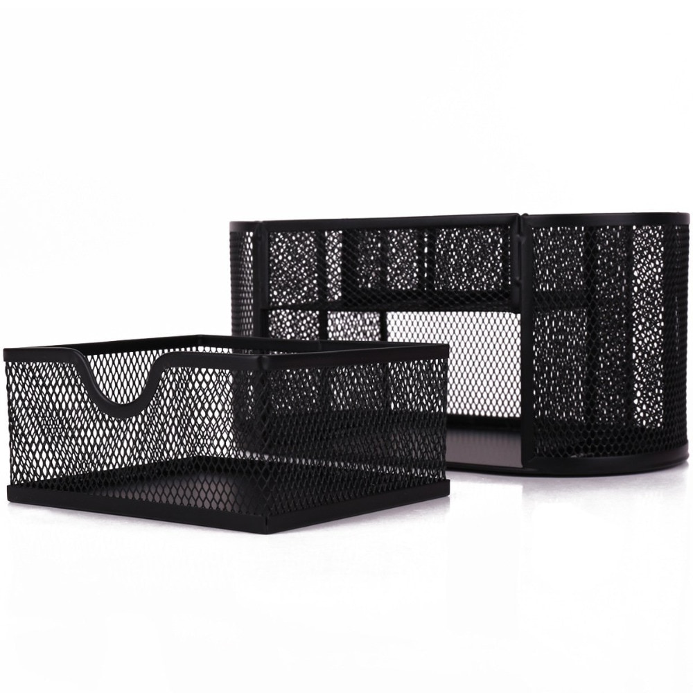 Organizador de escritorio, cajón de oficina con soporte para bolígrafo, colección de malla ovalada, color negro