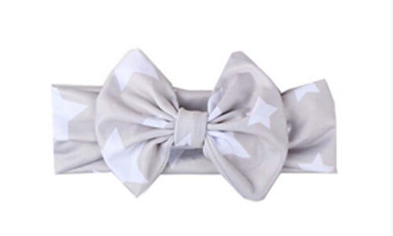 Kids Girl Baby Headband Toddler Lace Bow Flower Star Print Infant Cotton Hair Band Accessories Lot: Gray