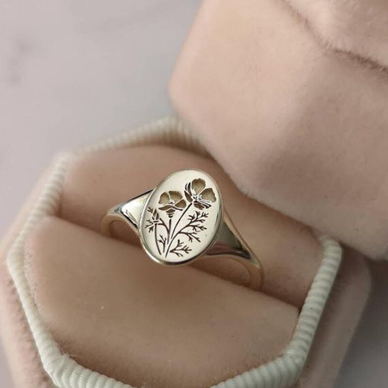 empfindlich Oval Wildblumen Ring zierlich Klassische und exquisit Druck aufbringen Blumen- Gänseblümchen Blume Ring für Frauen Kranz Hand-geschnitzt