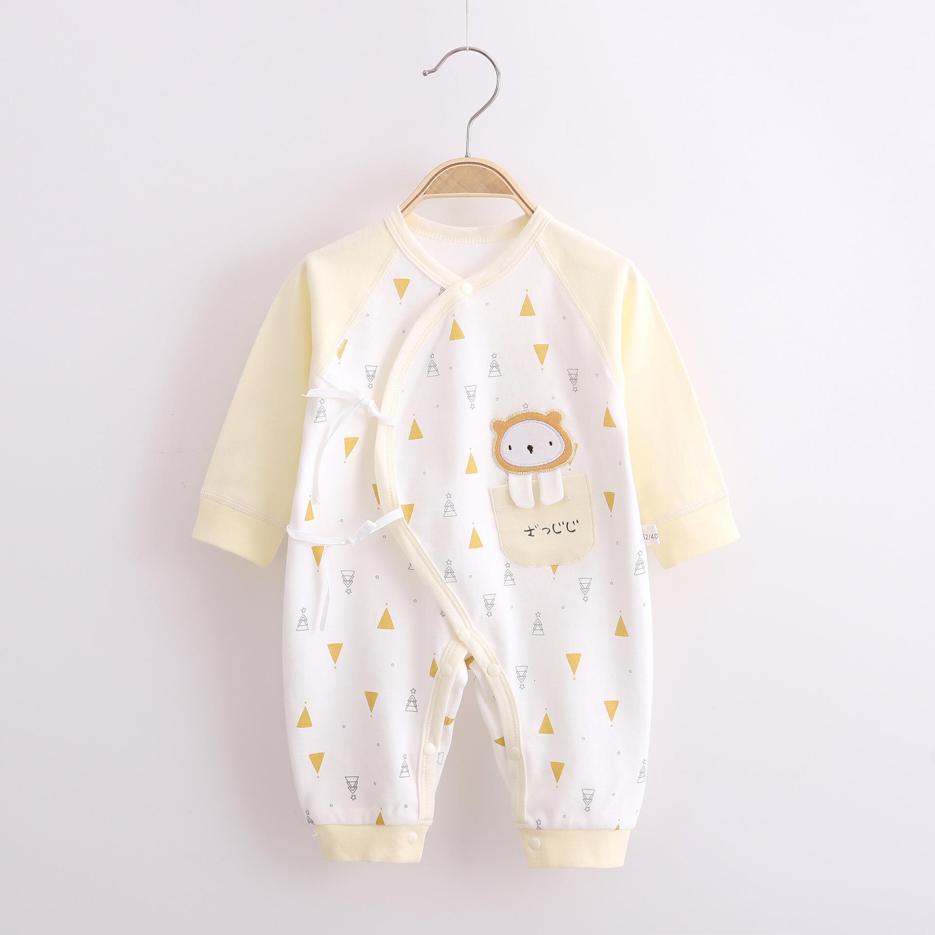 Pasgeboren Baby Jongen Meisje Jumpsuit Puur Katoen Leuke Leeuw En Kleine Vos Lange Mouwen Jumpsuit Baby Kleding Pyjama Vier seizoenen: yellow lion / 52