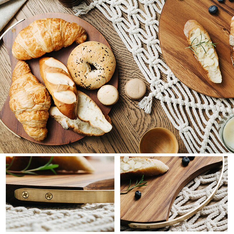 Bloc à découper rond en bois, rétro Pizza Sushi plateau à pain avec poignée planche à découper en bois assiette alimentaire, accessoires de photographie de cuisine