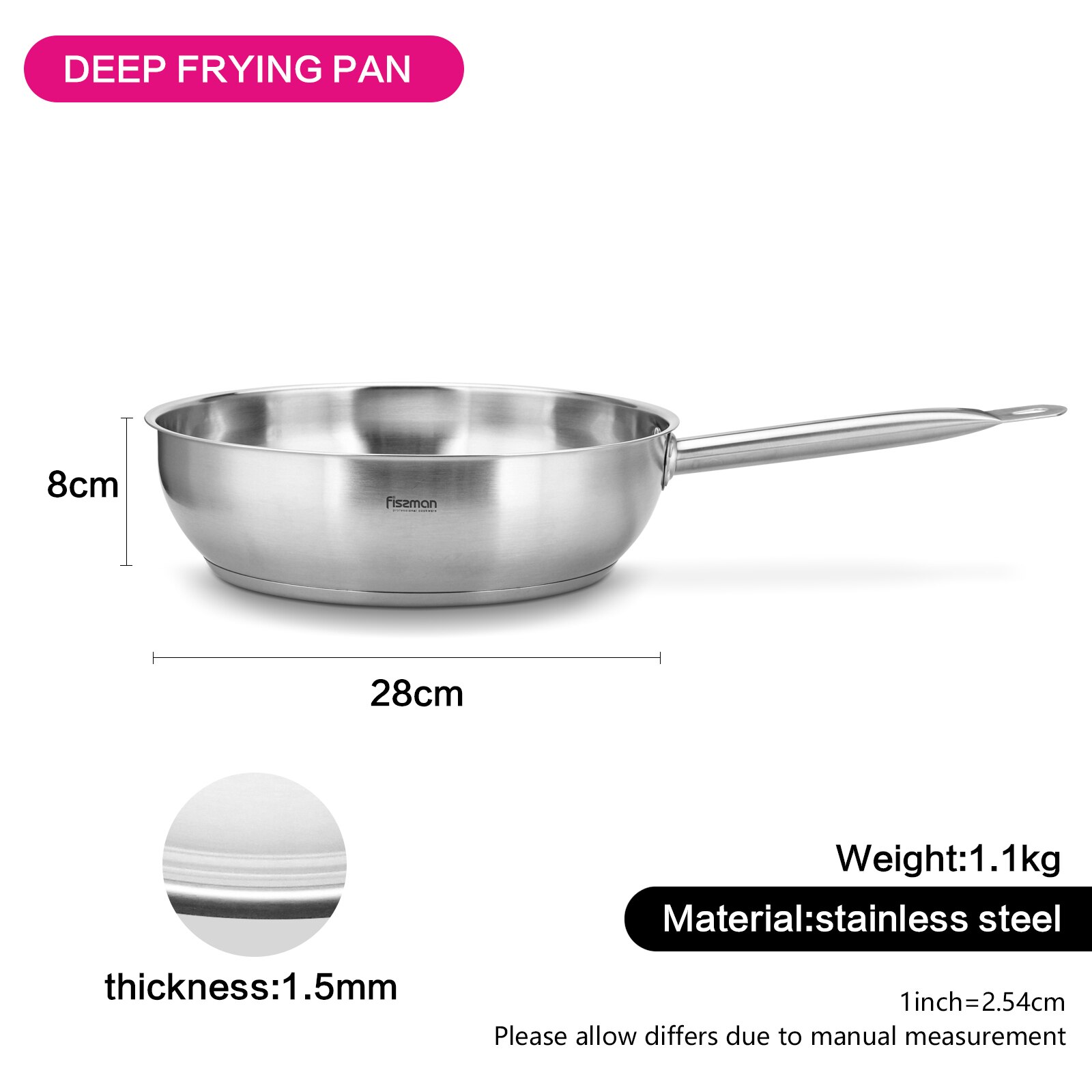 FISSMAN Deep Frying Pan 304 Stainless Steel Skillet Induction Cooker