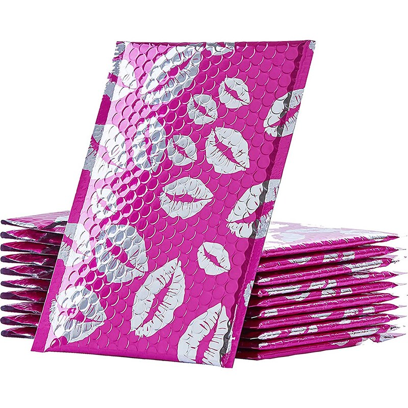 Bolsa de burbujas de papel de aluminio, sobres de burbujas de agradecimiento de 17x23cm, bolsas de impermeables con bolsa de burbujas, suministros de negocios, 50 piezas: Silver lips