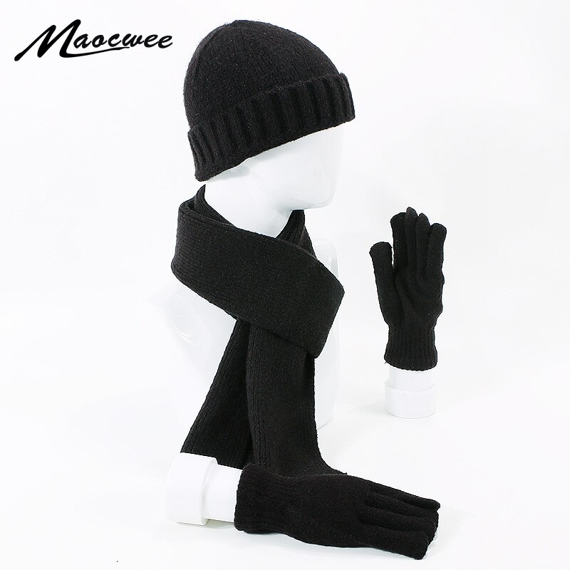 Mærke mænd kvinder tørklæde hat handsker sæt tredelt vinter varmt sæt kvindelige hatte tørklæder mænd unisex beanies strikket cap skullies