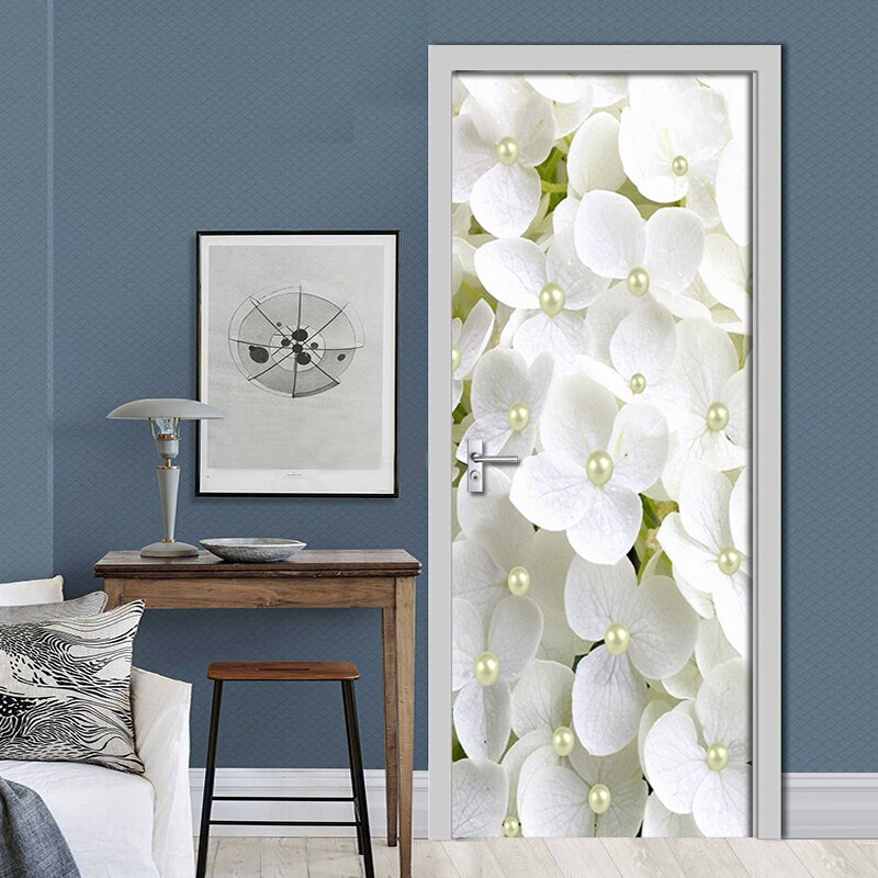 2 stk / sæt pvc selvklæbende 3d aftagelig dørklistermærke hvid blomst perle tapet stue dørindretning 3d mærkat væg klistermærke