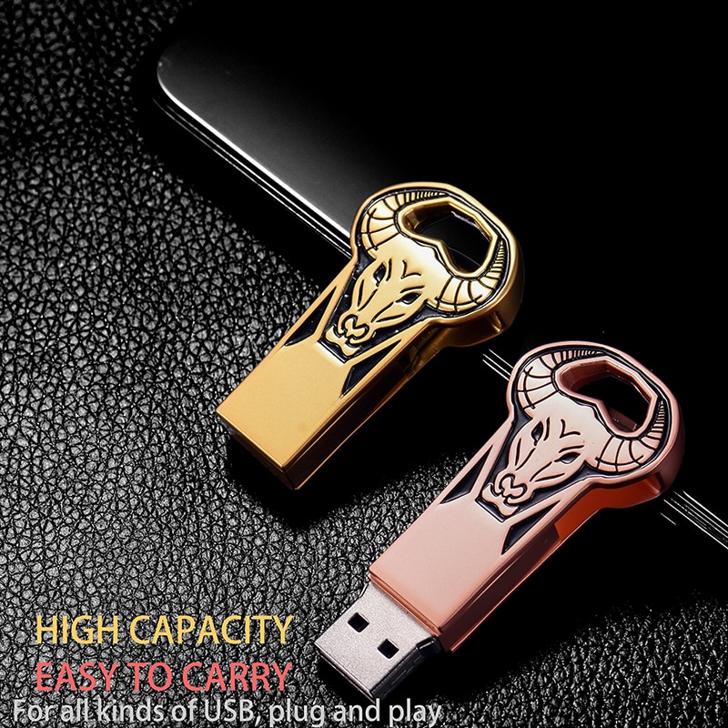 Jaster Pen drive Metal Gold/Rose Gold Bull Head USB Flash Disk 4GB 8GB 16Gb 32Gb 64Gb Personaliseren Pen Drive USB Memory Stick