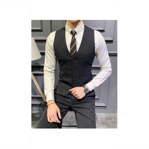 Men's Classic Formal Business Slim Fit Chain Dress Vest Suit Tuxedo Waistcoat Mens Wedding Vest: Dark gray(Only vest) / 4XL