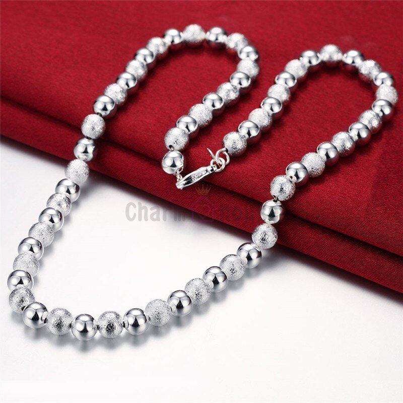 Zilver 925 Sieraden Set voor Vrouwen 8mm Kralen Ball Chain armband Ketting 2 stks Wedding Party Bridal Sieraden Set Factor prijs