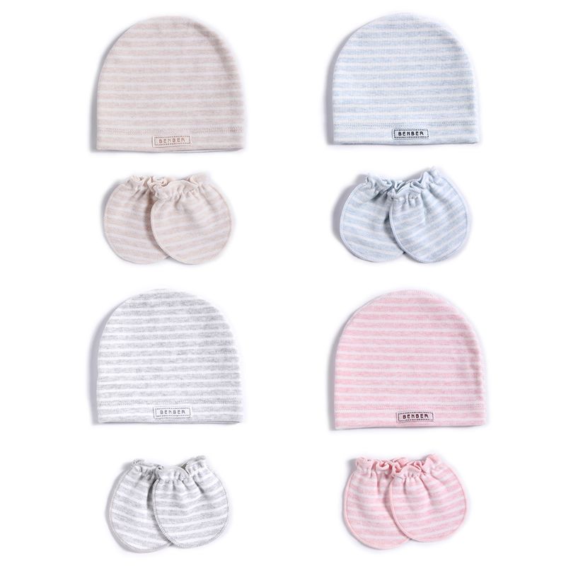 2 stk / sæt simpelt nyfødt baby fødsler cap handske sæt blød bomuld børn spædbørn anti-ridse handsker hat  #905