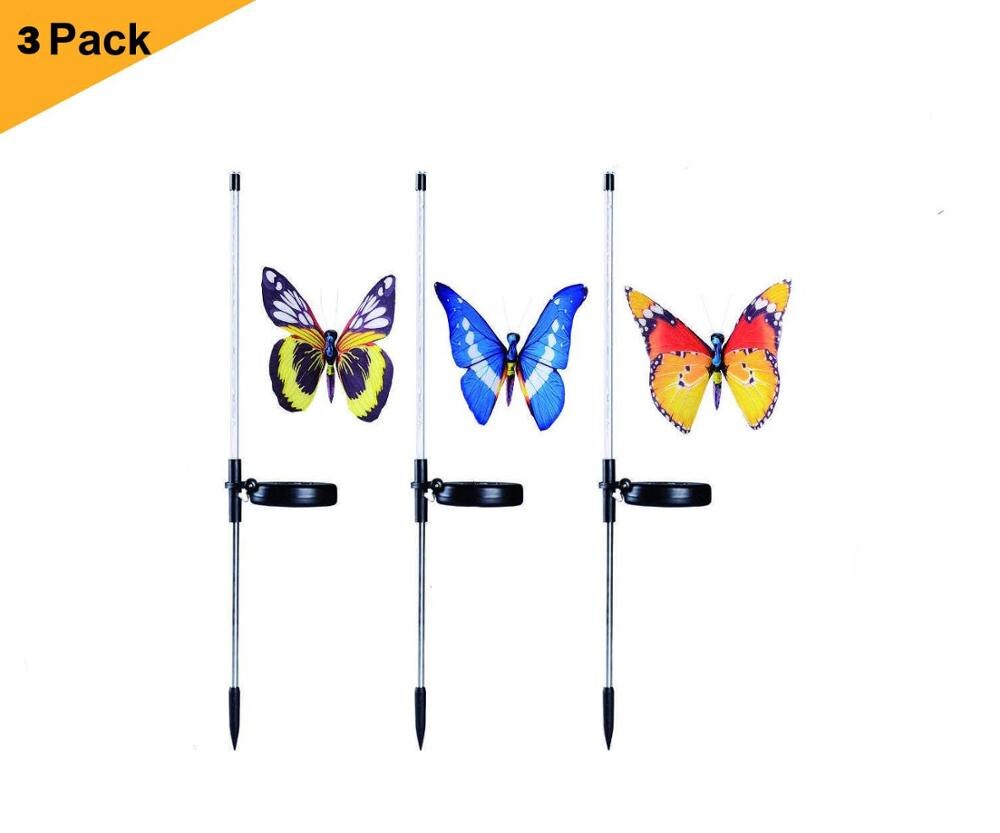 Vandtæt soldrevet sommerfugl liljer farverigt landskabsbelysning til hegn græsplæne have jul dekorativt lys: 3 stk