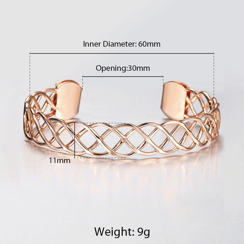 12mm 585 Rose Gold Cuff Bangle Bracelet for Women Girl Twisted Carved Wristband Simple Party Wedding Jewelry CB54: CB50