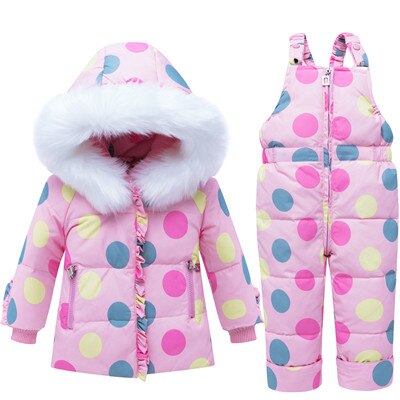 Baby Winter Uitloper Jas Jongens En Meisjes Echte Bontkraag Jas Baby Baby Bandjes Twee Stukken Sneeuw Sets: Roze / 24M