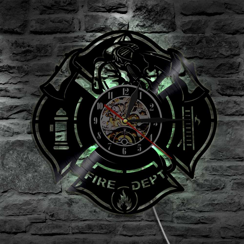 1Piece Super Cool Fire Dept Decorative Wall Art Wall clock large LED Light Unique Idea orologio da parete Wall Clock