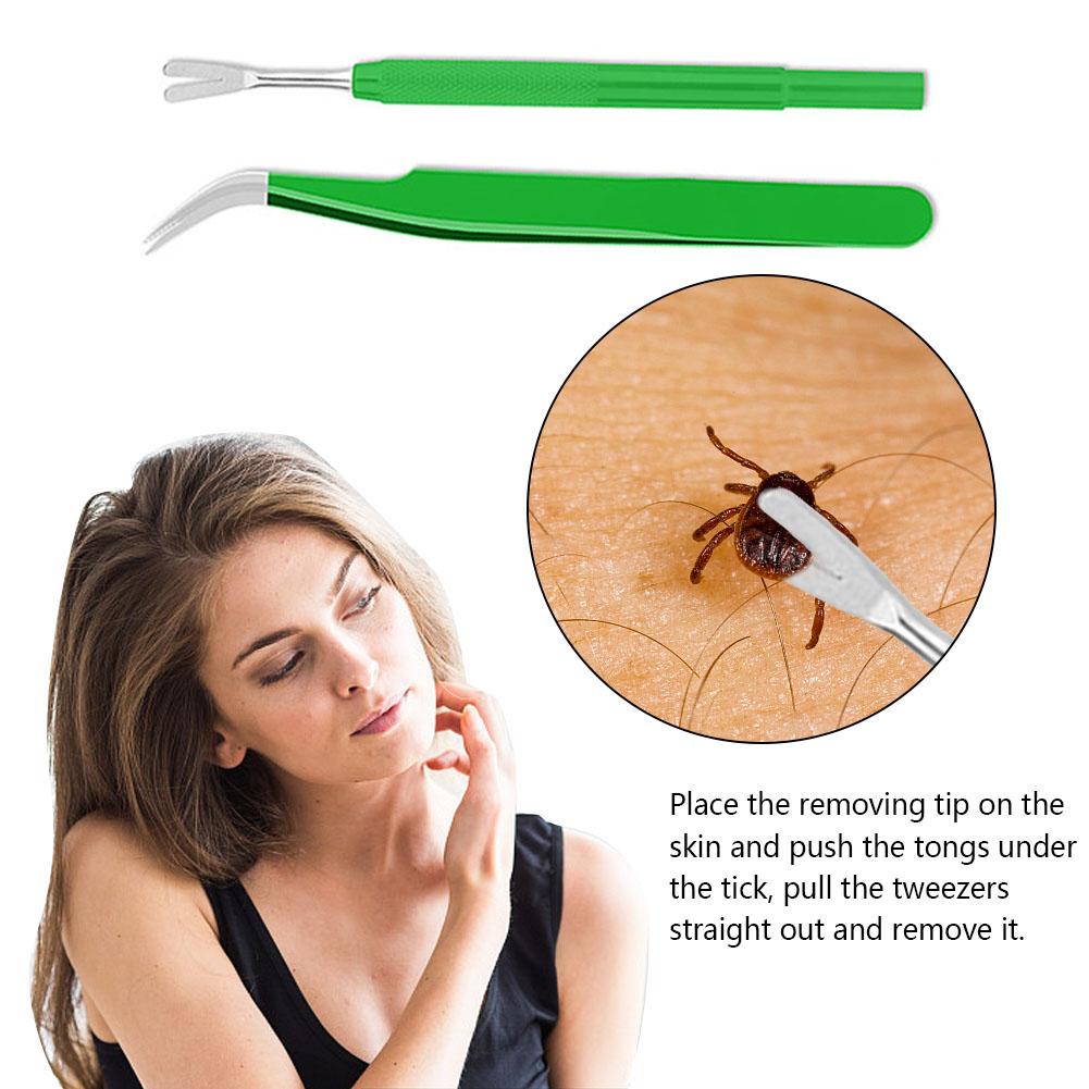 2PCS Tick Removal Tool Stainless Steel Tick Flea Tweezers Cleaning Tool Quickly Safely Remove Mites Ticks From Dog