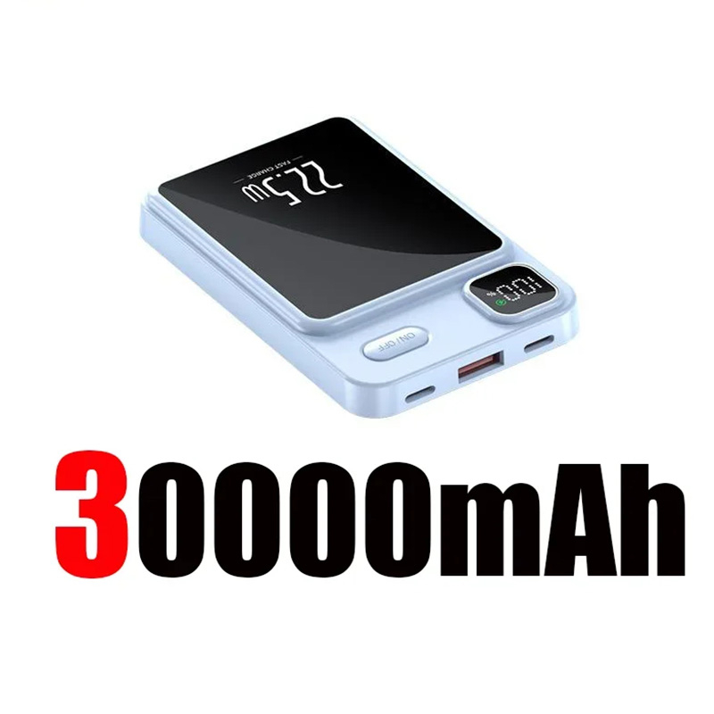 50000mAh Magnetic Wireless Charger Power Bank Mobile External Battery Super Fast Charging PowerBank For Android iPhone 15 16: grey