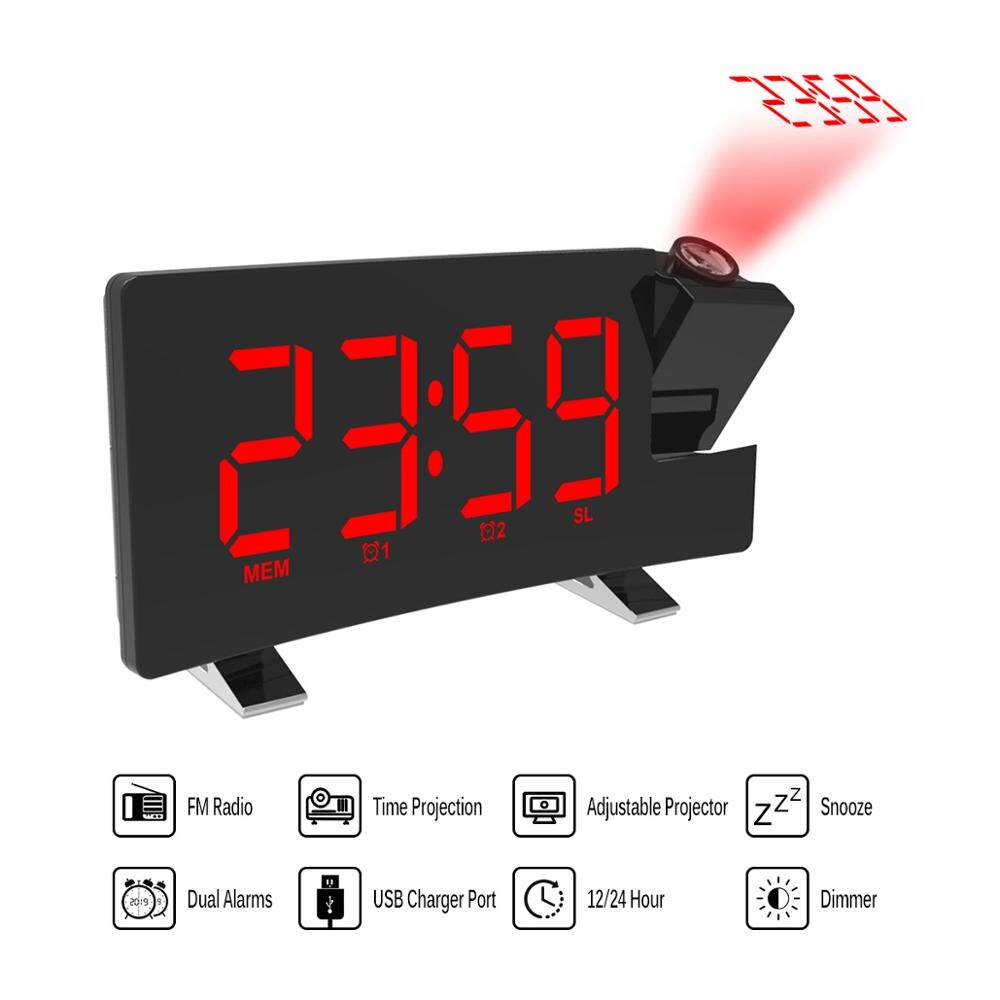 Led USB Projection Alarm Clock Digital Date Snooze Function Backlight Projector Calendar Desk Table Led Clock With Time: Style I Red