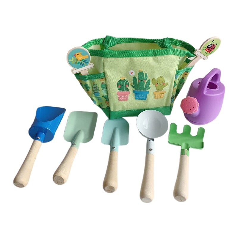 8 pièces bois métal plage jouet pelle cuillère râteau pour garçons filles jouer sable extérieur Yard jouet