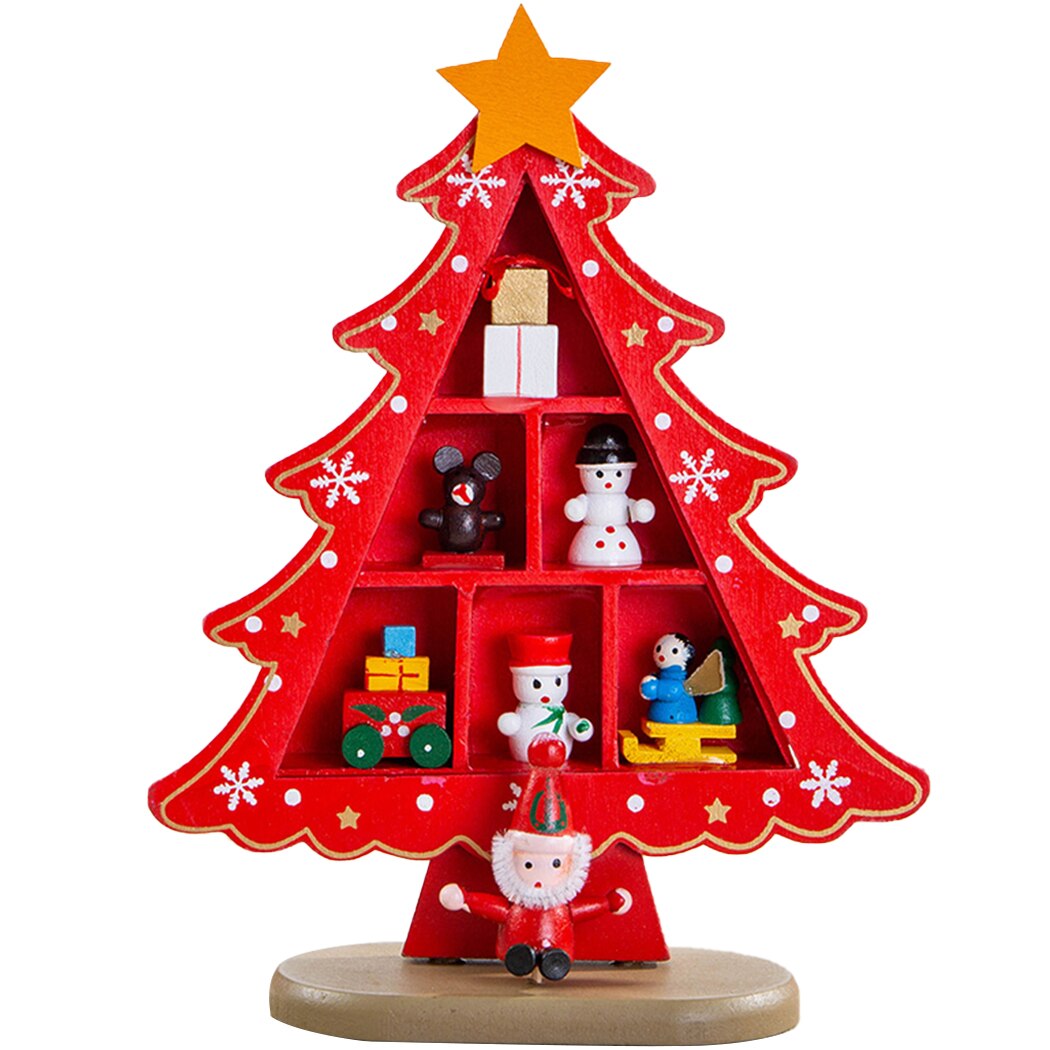 Ornement de Table de noël 18cm, faux arbre de noël, bureau en bois, disposition de la scène de l'arbre de noël en 3D: Red
