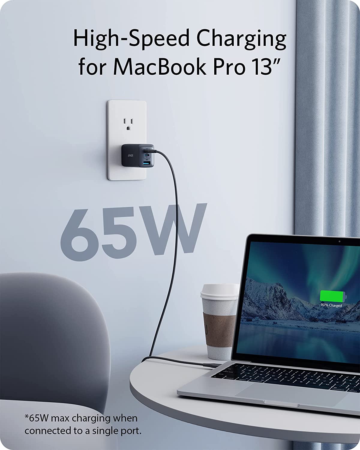 Anker Nano II 65W Three-port Charger 735 USB C GaN Fast Compact Foldable Wall Charge for MacBook Pro/Air iPad Galaxy S20 12 Mini