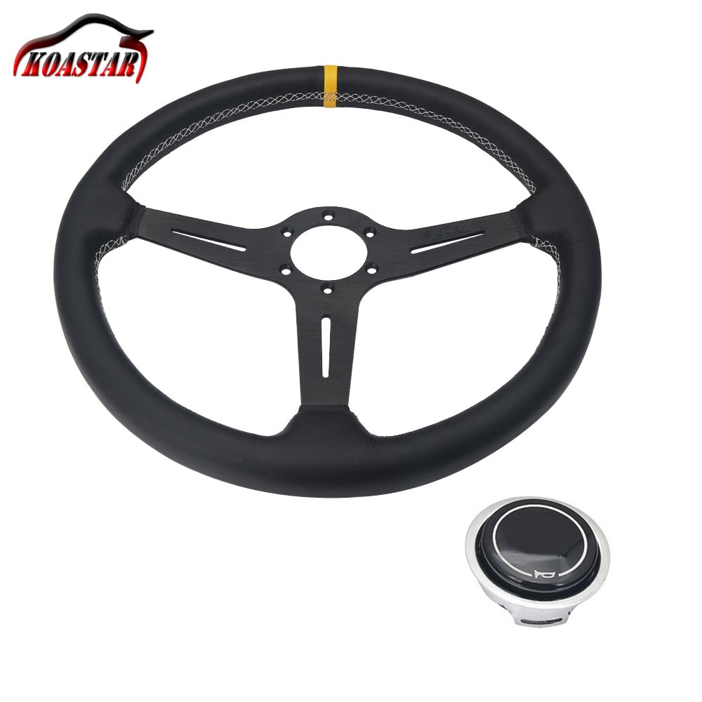 Universal 15 inch 380mm Classic Leather Steering Wheel with ND Horn