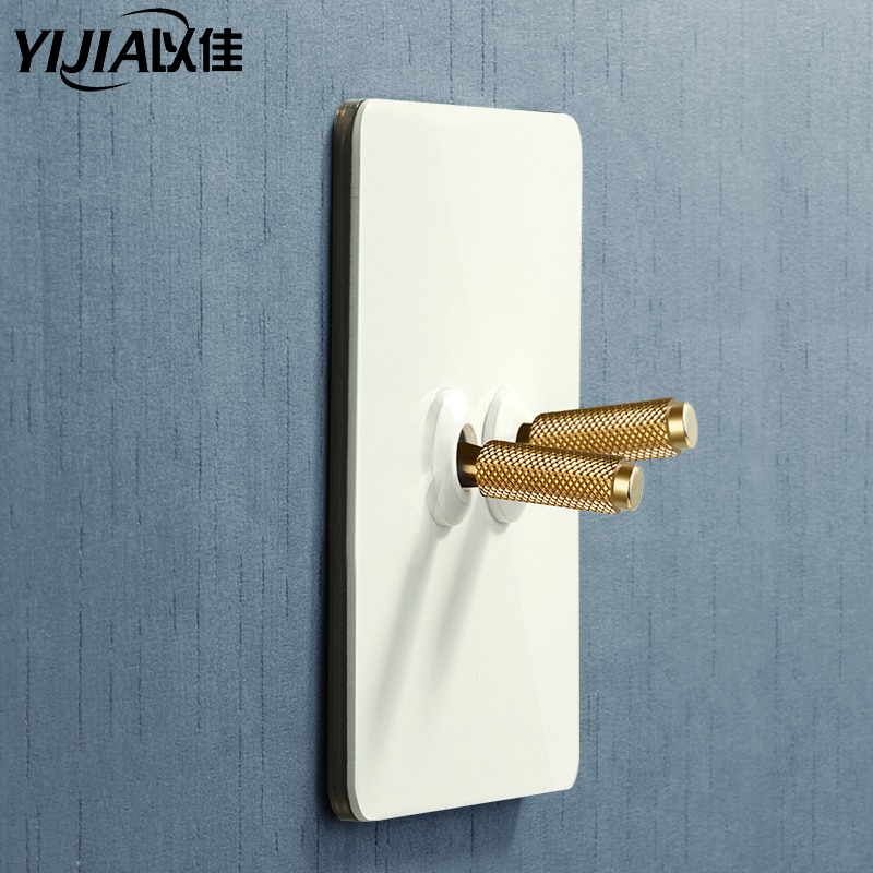 Interrupteur mural en laiton, bouton à bascule en métal vintage 220v 1/2/3/4 gangs .2 voies 10a interrupteurs pour salon levier en laiton panneau blanc