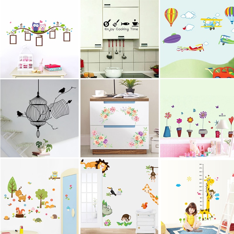 Cartoon Flower Wall Sticker for Kids Rooms Living Room Wall Decor Stickers Home Decoration Decal Window Kitchen Wallpaper Poster