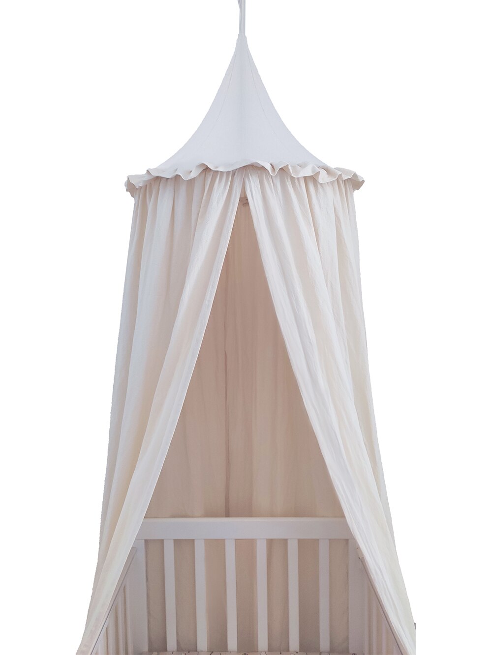 100% Katoen Wieg Kinderkamer Deco Baldachin Met Franje Bed Gordijn Luifel Voor Nursery: light beige