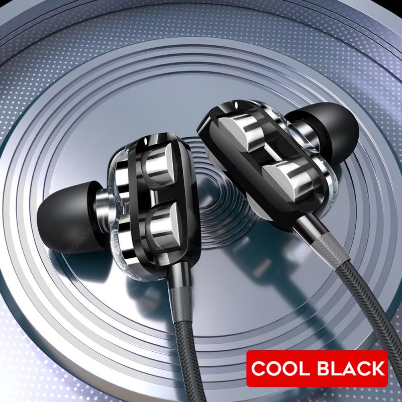 3,5mm Kopfhörer verdrahtet Headset Quad Ader Bass Dual Dynamische Kopfhörer Spiel Karaoke Kopfhörer in Ohr Mit Mic Draht Kontrolle ohrstöpsel: E