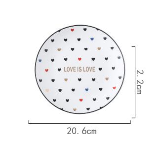 Heart patten 10 inch Dinner Plate set 8 inch ceramic cake plate porcelain 6 inch dessert dish set: B