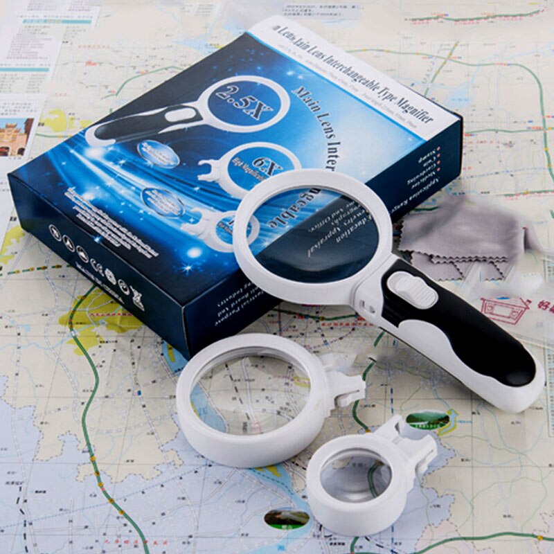TRANSCTEGO Loupe de poche LED Loupe 3 lentilles principales 2.5X 6X 16X Loupe Interchangeable loupes de lecture portables